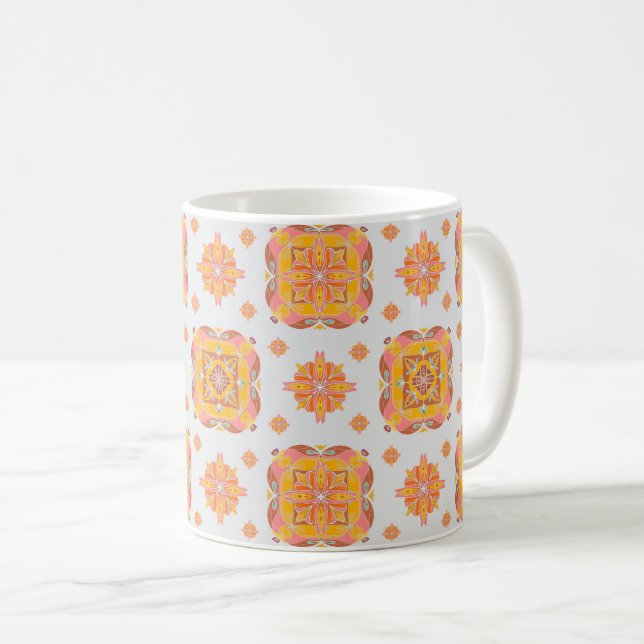 Café Caneca de Cerâmica com Grade Floral (Frente Esquerda)