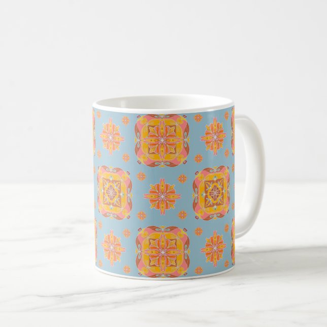 Café Caneca de Cerâmica com Grade Floral (Frente Esquerda)