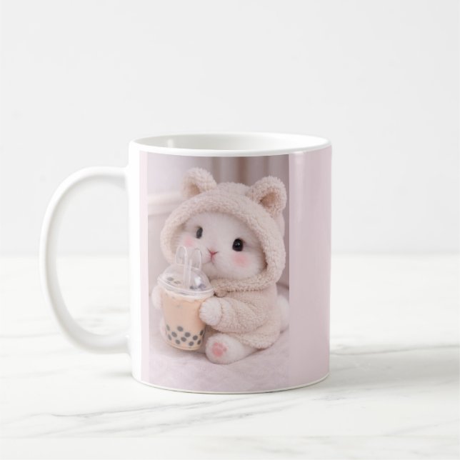 Café Caneca de Cerâmica de Coelho Fofo com Chá de Boba  (Esquerda)