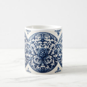 Café Caneca de Cerâmica Floral Vintage Botânica Azul