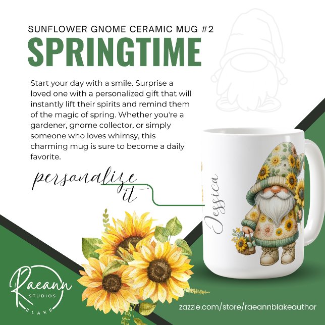 Café Caneca de Cerâmica Gnomo do Girassol da Primavera  (Criador carregado)