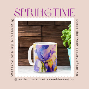 Café Caneca de Cerâmica Íris Roxo Primavera em Aquarela