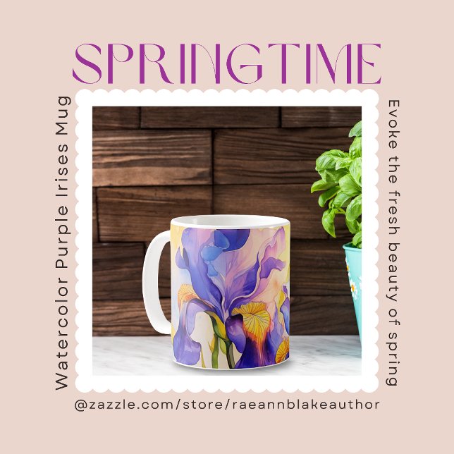 Café Caneca de Cerâmica Íris Roxo Primavera em Aquarela (Criador carregado)