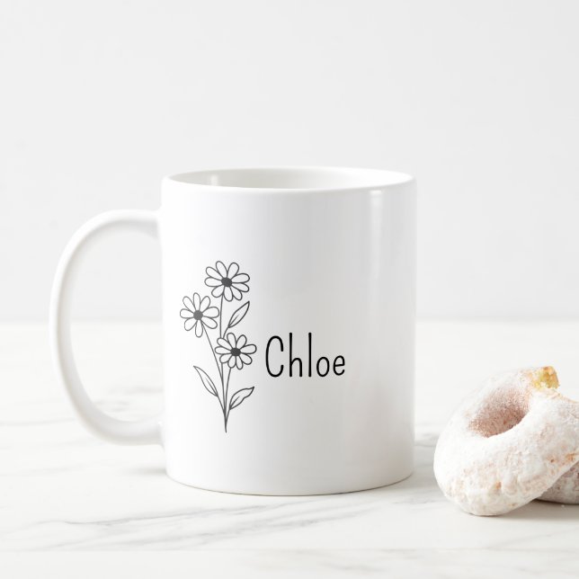 Café Caneca de Cerâmica Personalizada com Flor de Nasci (Com Donut)