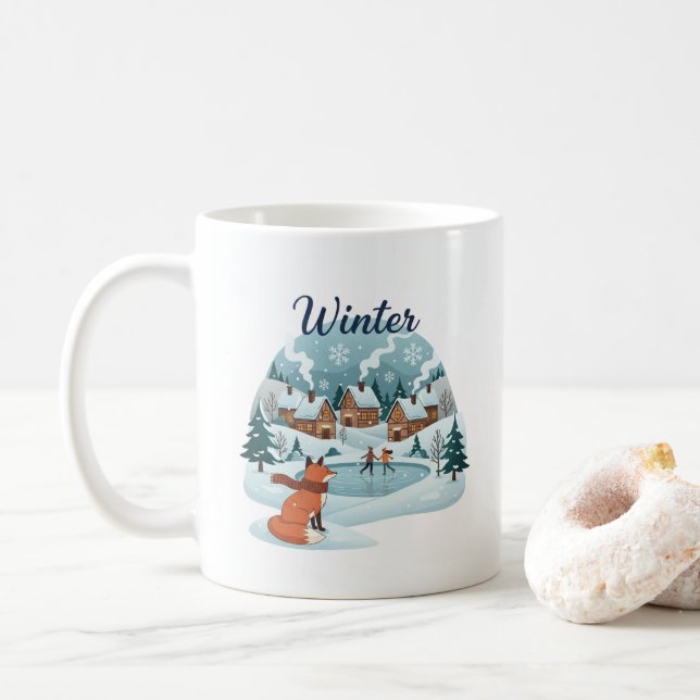 Café Caneca de Cerâmica Raposa de Inverno (330ml) (Com Donut)