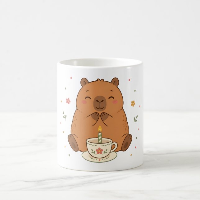 Café Caneca de chá com vela de aniversário de capivara  (Centro)