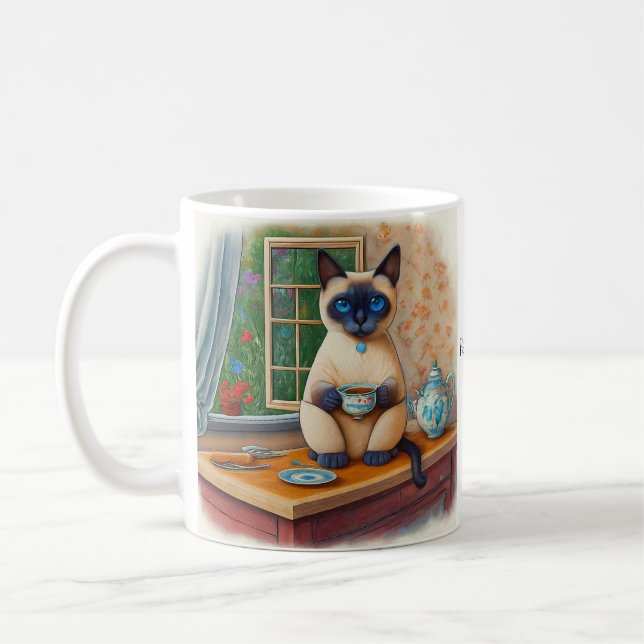 Café Caneca de Chá do Gato Siames (Esquerda)