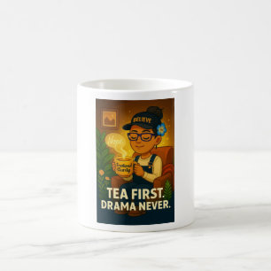 Café Caneca de Chá Primeiro, Drama Nunca, Engraçado