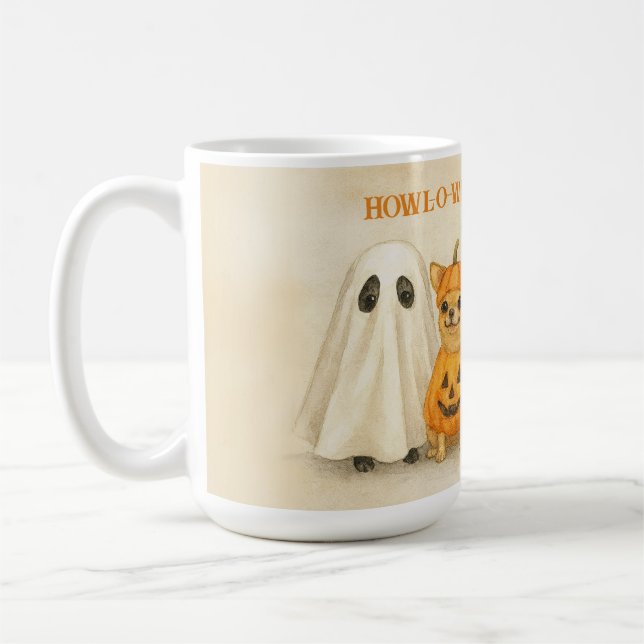 Café Caneca de Chihuahua de Halloween – Fantasma Fofo,  (Esquerda)