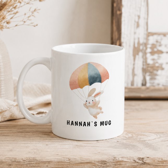 Café Caneca de Coelho com Pára-Quedas Personalizada com (Custom Parachute Bunny Mug with Name)
