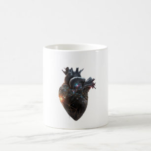 Café caneca de coração anatômico cósmico coração galáxi
