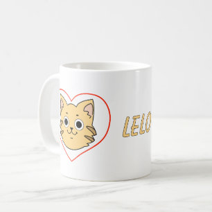 Café Caneca de Coração com Gato Laranja Fofo - Presente