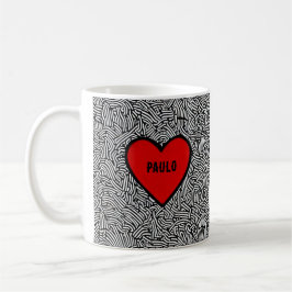 Café Caneca de coração de doodle de amor Preto Branco &