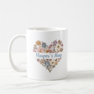 Café Caneca de Coração Floral Boho Personalizada
