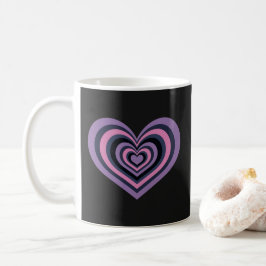 Café Caneca de Coração Listrado Retro - Roxo no Preto