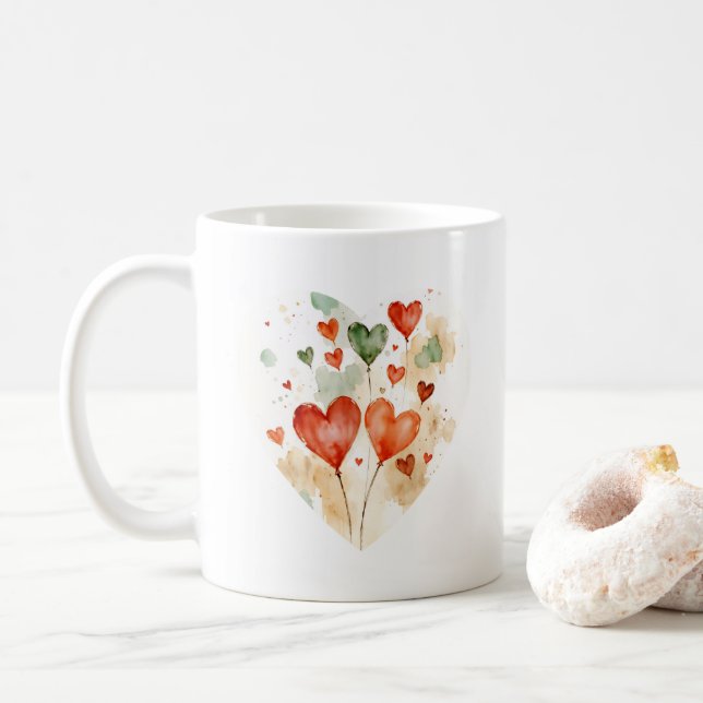 Café Caneca de Coraçãozinho em Aquarela Estilo Clássico (Com Donut)