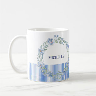 Café Caneca de Coroa Floral Personalizada com Listras N