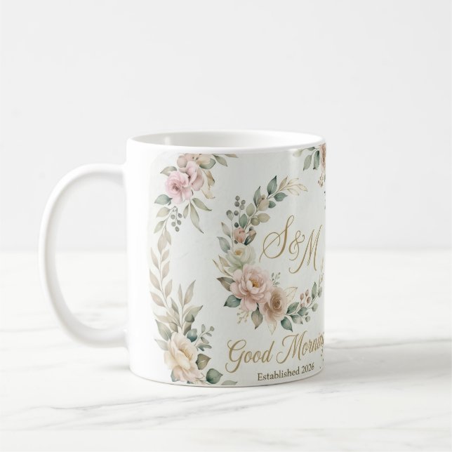 Café Caneca de Coroa Floral Personalizada S&M - Bom Dia (Esquerda)