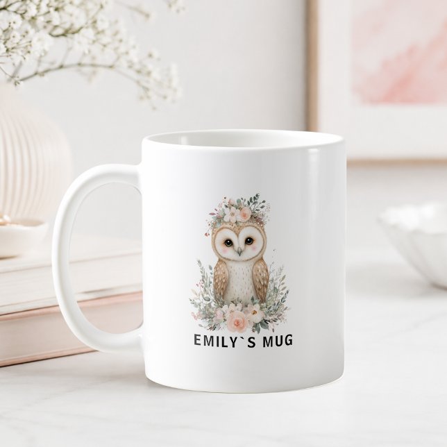 Café Caneca de Coruja da Floresta Personalizada com Nom (Custom Woodland Owl Mug with Name)
