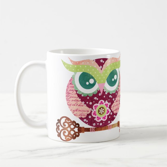 Café Caneca de Coruja de Flor de Primavera (Esquerda)