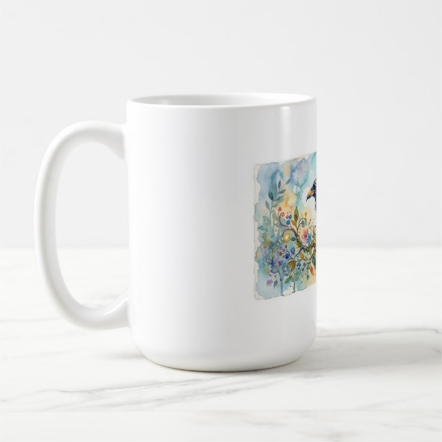 Café Caneca de Corvo com Aquarela Caprichosa Abstrata (Esquerda)