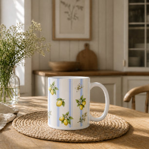 Café Caneca de Cozinha Cottage com Listra Azul Flor de