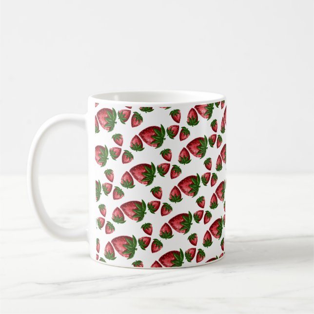 Café Caneca de Cozinha Fofa com Padrão de Morango (Esquerda)