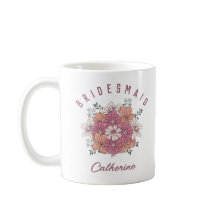 Caneca de Dama de Honra Rosa Flor Retro Nome Perso