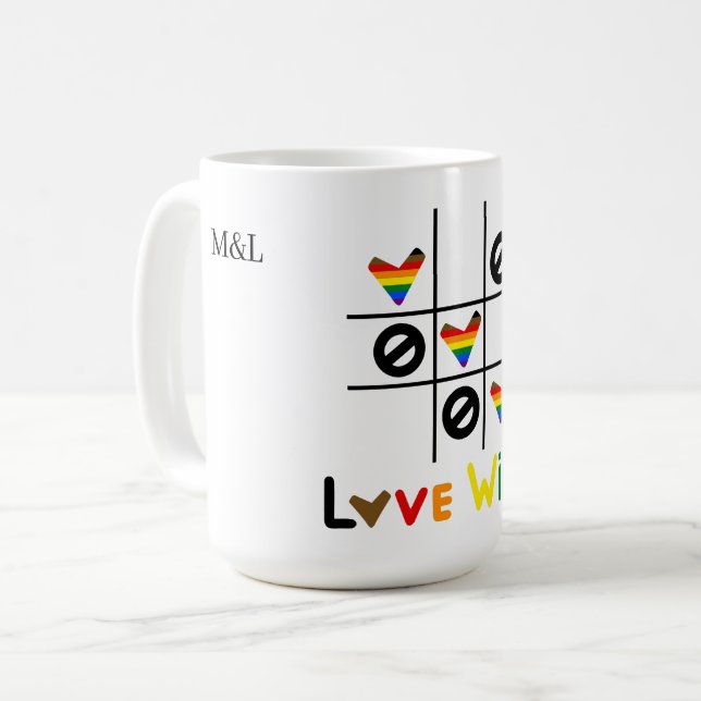 Café Caneca de Data e Nomes Personalizados Love Wins Ti (Frente Esquerda)