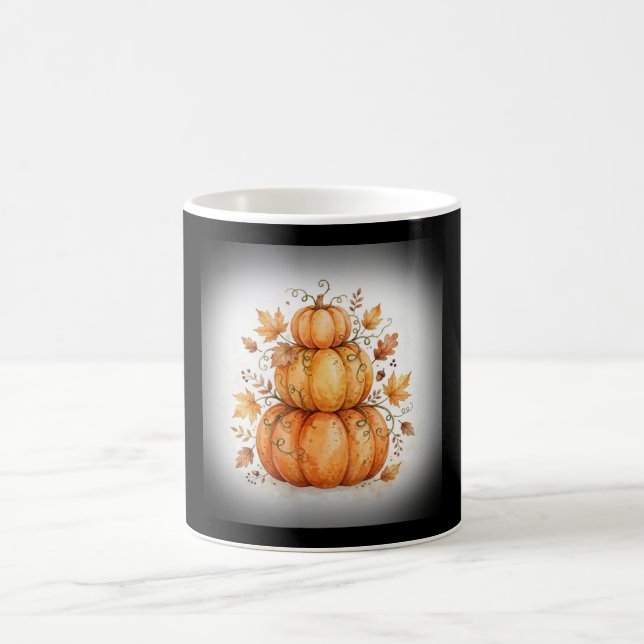 Café Caneca de Decoração de Outono com Pilha de Abóbora (Centro)