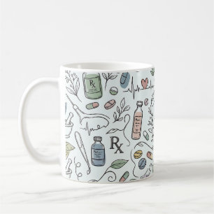 Café Caneca de Desenho à Mão de Farmácia   Bem-Estar Mo