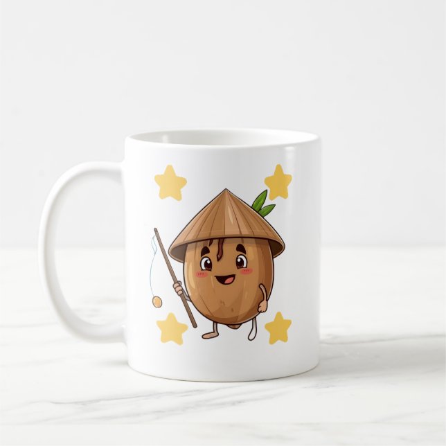 Café Caneca de desenho animado de coco de pesca fofo co (Esquerda)
