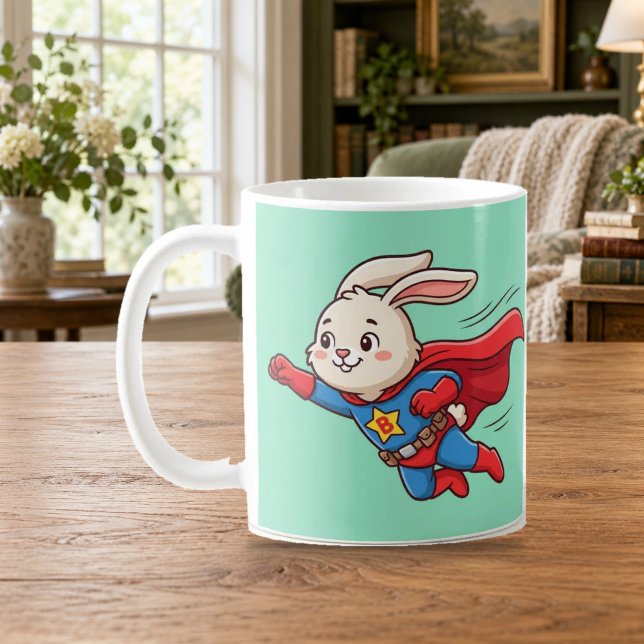 Café Caneca de desenho animado do Super Bunny Hero Voad (Criador carregado)