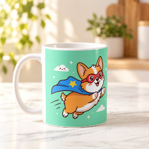 Café Caneca de desenho animado do Super Corgi Hero Voad