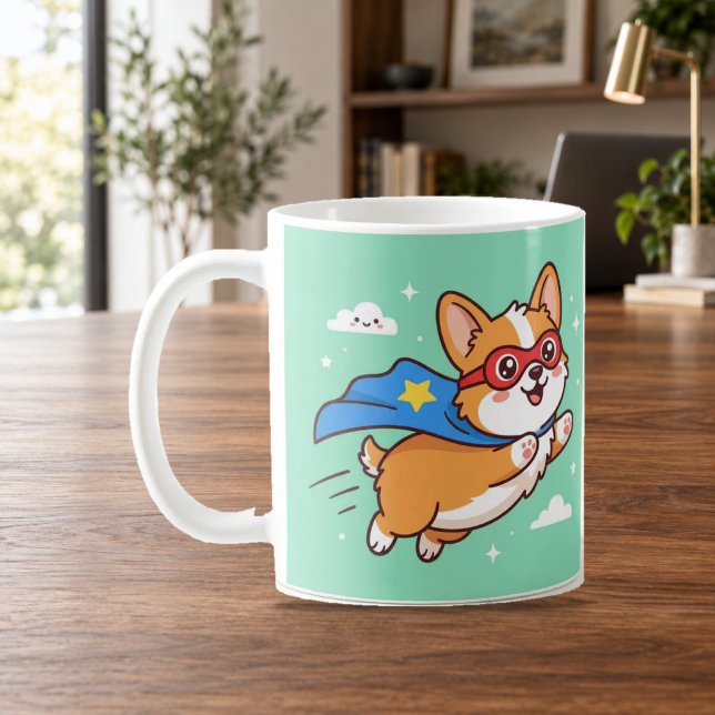 Café Caneca de desenho animado do Super Corgi Hero Voad (Criador carregado)