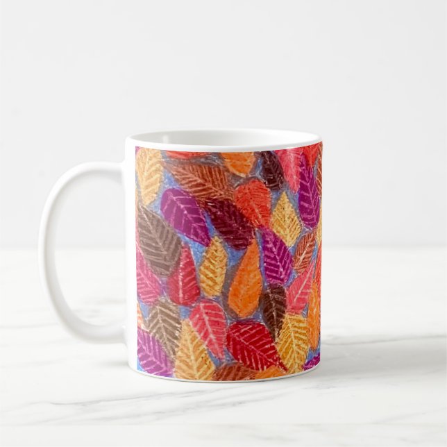 Café Caneca de Desenho de Folhas de Folhagem de Outono  (Esquerda)