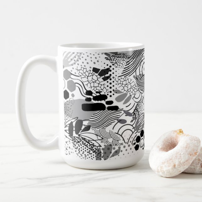 Café caneca de design abstrato preto, branco e gradient (Com Donut)