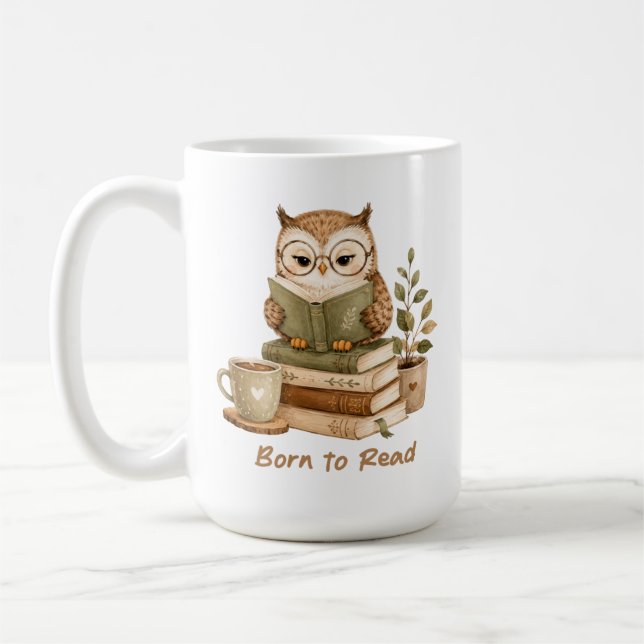 Café Caneca de Design de Coruja Fofa Amante de Livros N (Esquerda)