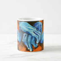 caneca de designer de arte mãos azuis