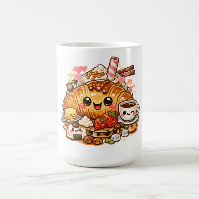 Café Caneca de Desjejum Croissant Kawaii (Centro)