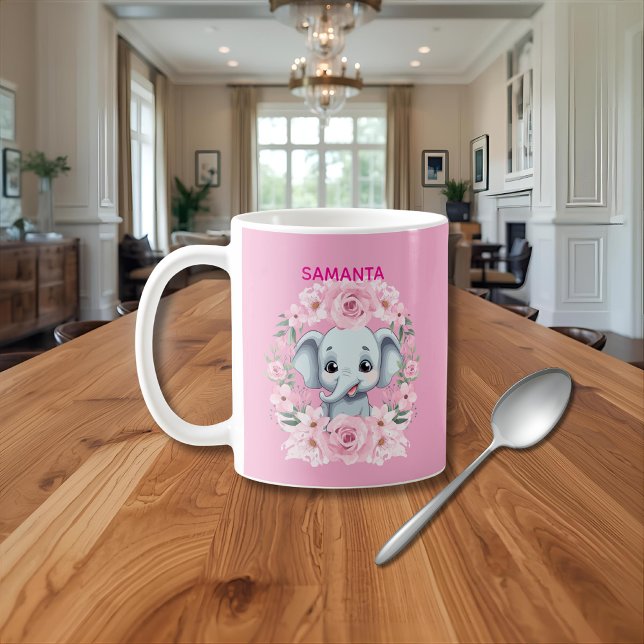 Café Caneca de Elefante Rosa Personalizada para Meninas (Criador carregado)