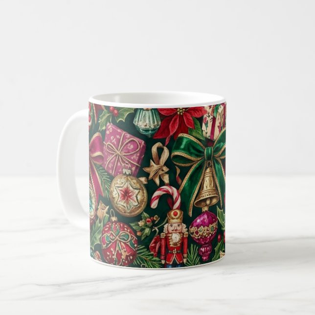 Café Caneca de Enfeite de Natal Antigo (Frente Esquerda)