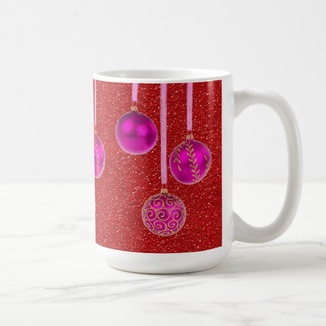 Café Caneca de enfeites de Natal alegre com brilho verm (Direita)