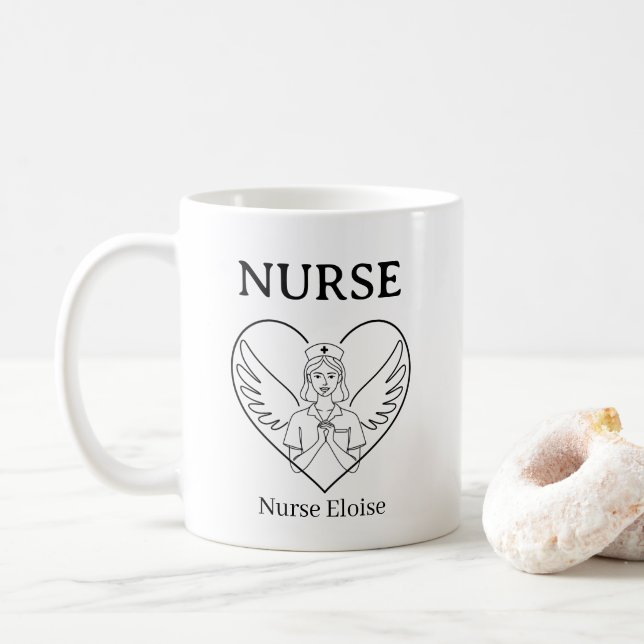 Café Caneca de Enfermeira Anjo do Coração Personalizada (Com Donut)
