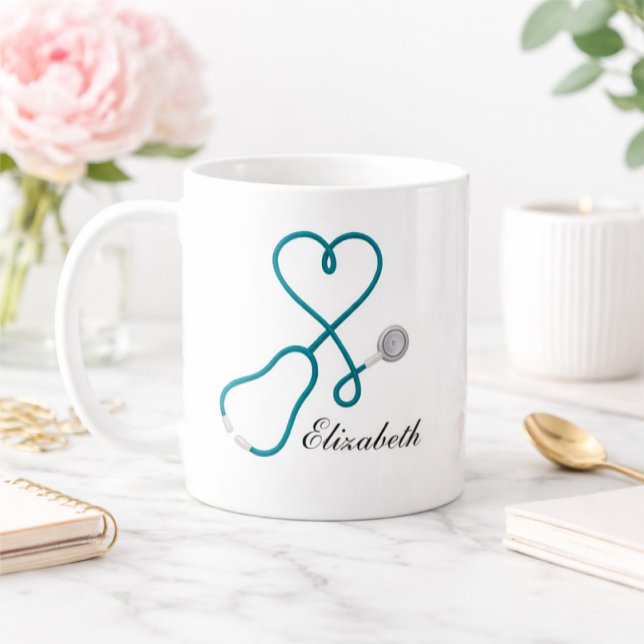 Café Caneca de Enfermeira Personalizada com Estetoscópi (Criador carregado)