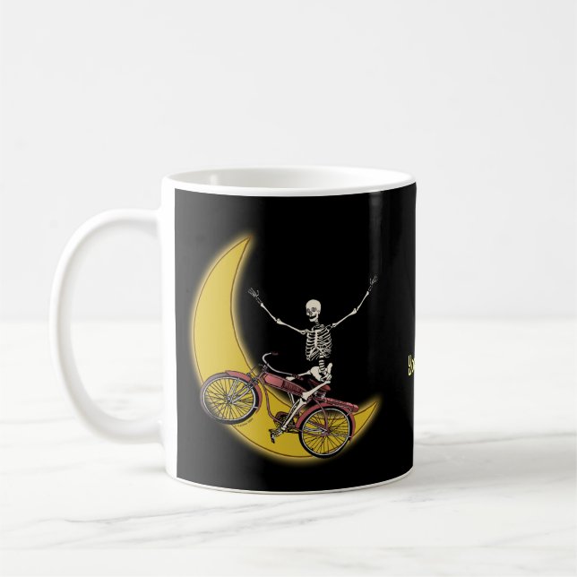 Café Caneca de esqueleto andando de bicicleta (Esquerda)