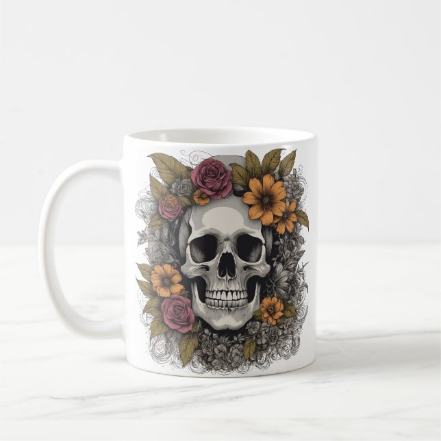Café Caneca de esqueleto com flores (Esquerda)