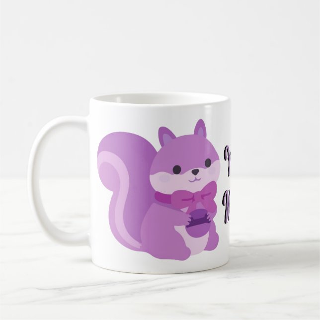 Café Caneca de Esquilo Sentado Fofa Kawaii Lavanda (Esquerda)