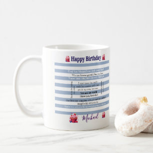 Café Caneca de Feliz Aniversário Listra Azul e Branco
