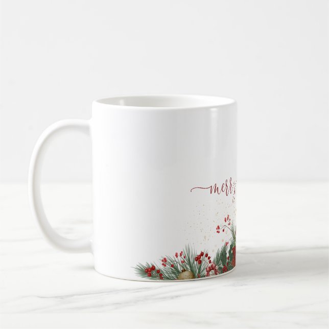 Café Caneca de Feliz Natal Com Borda Floral (Esquerda)